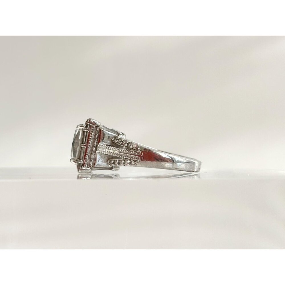 SOLD - Princess Cut Sterling Silver Gemstone Split Shank CZ Vintage Ring - 7.25 - Picture 2 of 10